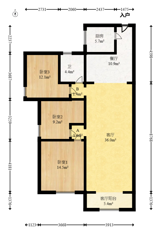 长城雅苑  3室2厅1卫   118.00万室内图1
