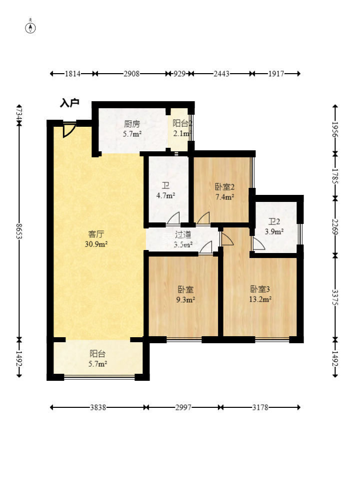 長房云公館  3室2廳2衛(wèi)   106.00萬