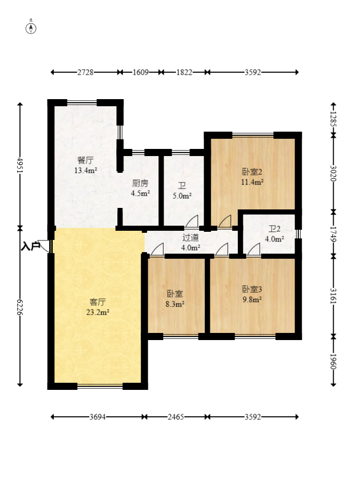 金鹰玖珑山  3室2厅2卫   107.00万室内图1
