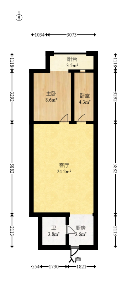 BOBO国际  2室1厅1卫   72.00万室内图1