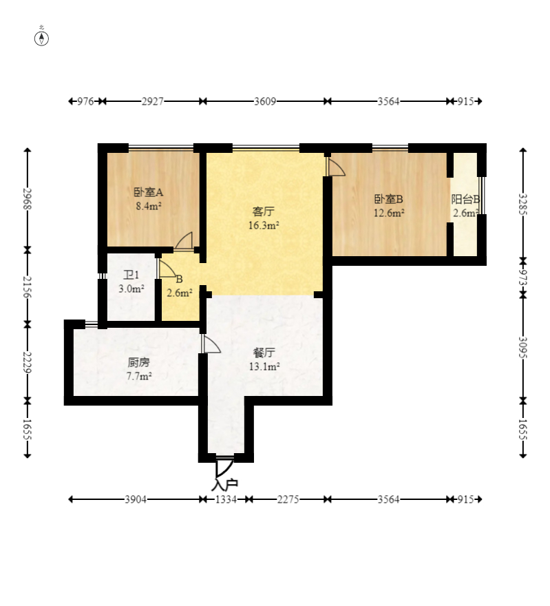 万科金域华府三四期  1室2厅1卫    98.0万室内图1