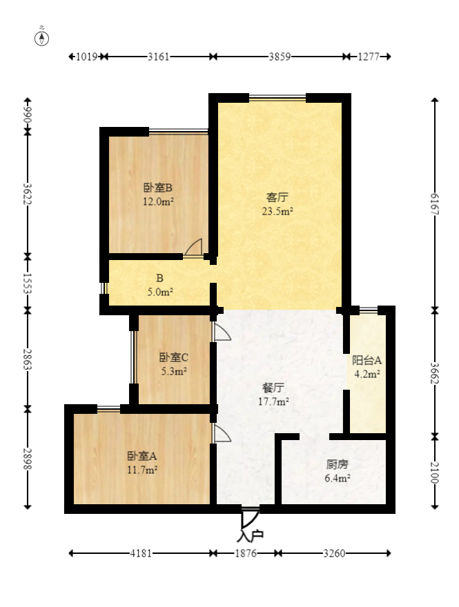 长房东旭国际  3室2厅1卫   132.00万室内图1