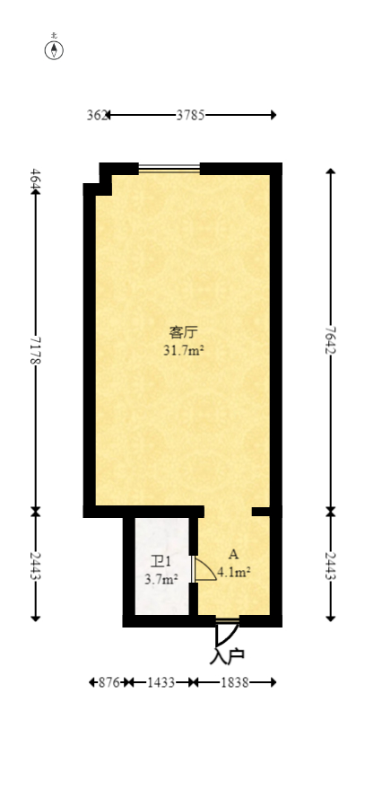 京武浪琴山一、二期  1室1厅2卫   49.00万室内图1