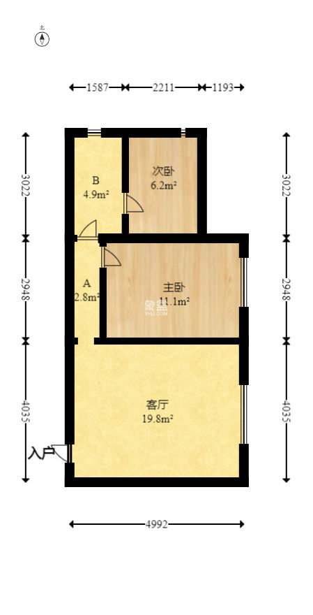 东方航标  2室1厅1卫   45.00万