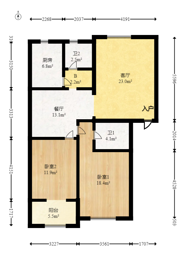 华银南苑  2室2厅2卫   88.00万室内图1