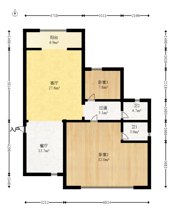 华银南苑融域  3室2厅2卫   140.00万室内图1