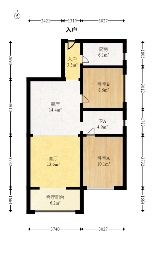 谷山庭院  2室2厅1卫   49.80万室内图1