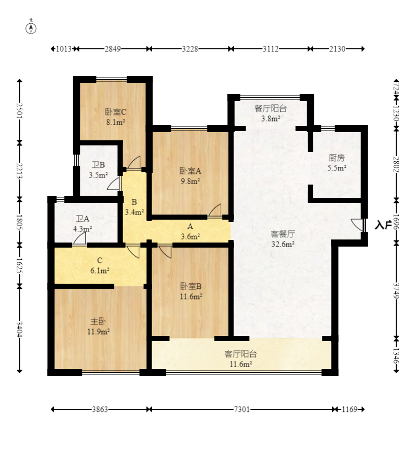 滨江府1913  4室2厅2卫   258.80万室内图1