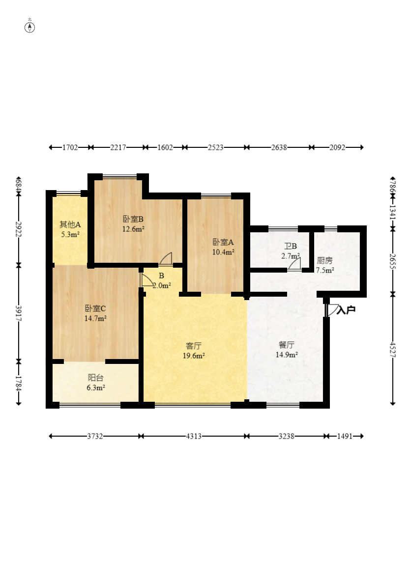 湘府十城（汇财御景湾新寓,汇财国际）  3室2厅1卫    66.8万室内图1
