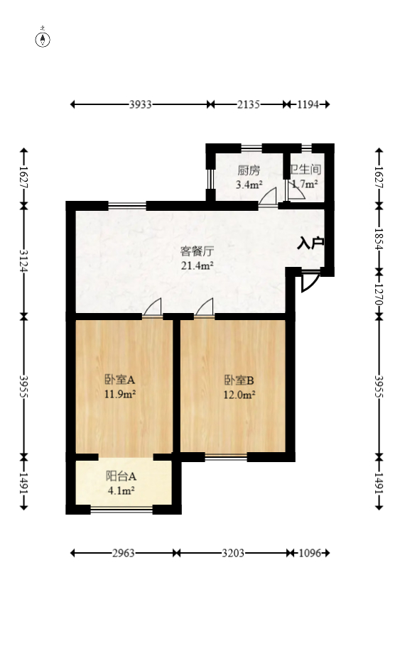 向东南社区 2室1厅1卫 29.9万 向东南社区 2室1厅1卫 29.9万户型图