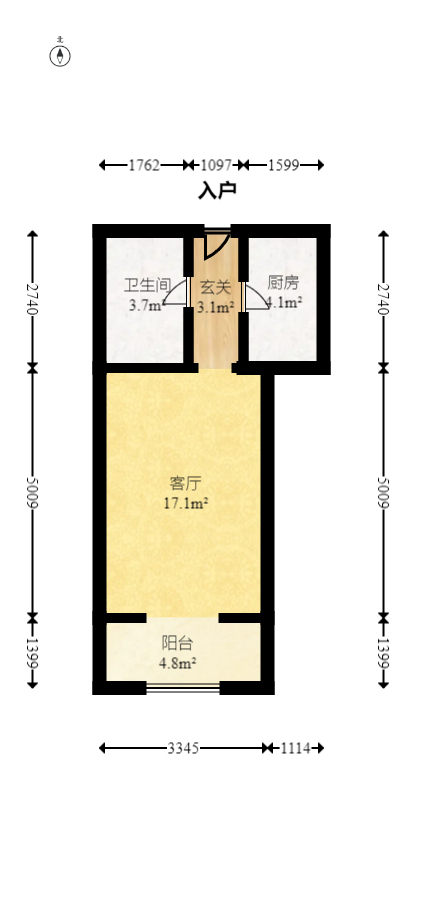 中海新城熙岸（中信新城五期）  1室1厅1卫   32.80万室内图1