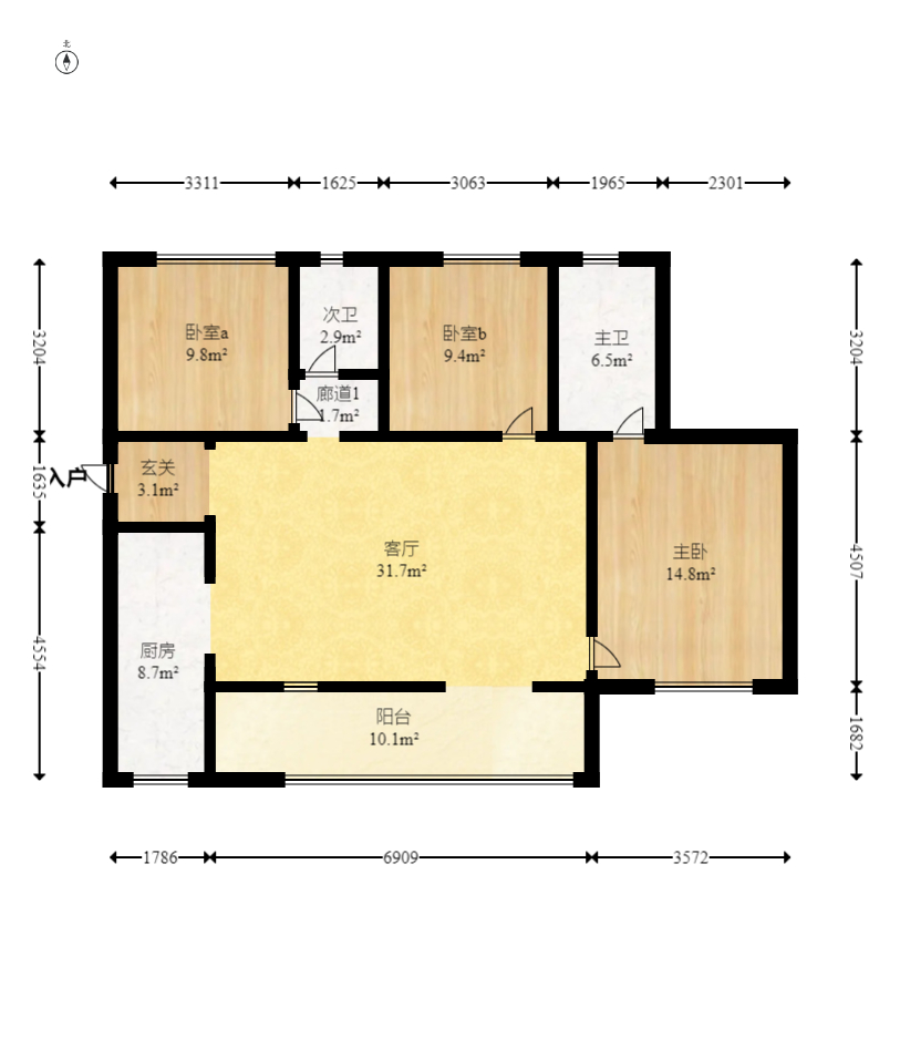 梅溪湖合能璞丽  3室2厅2卫    115.0万室内图1
