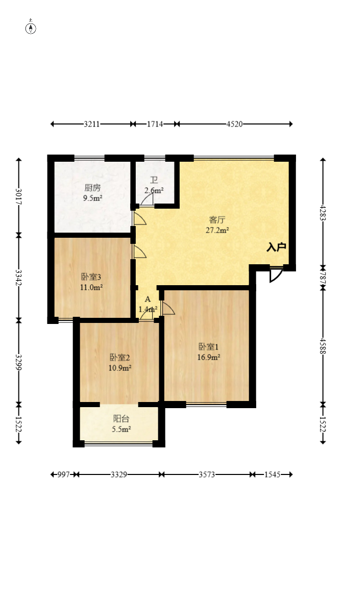 鑫园  3室1厅1卫   52.00万室内图1