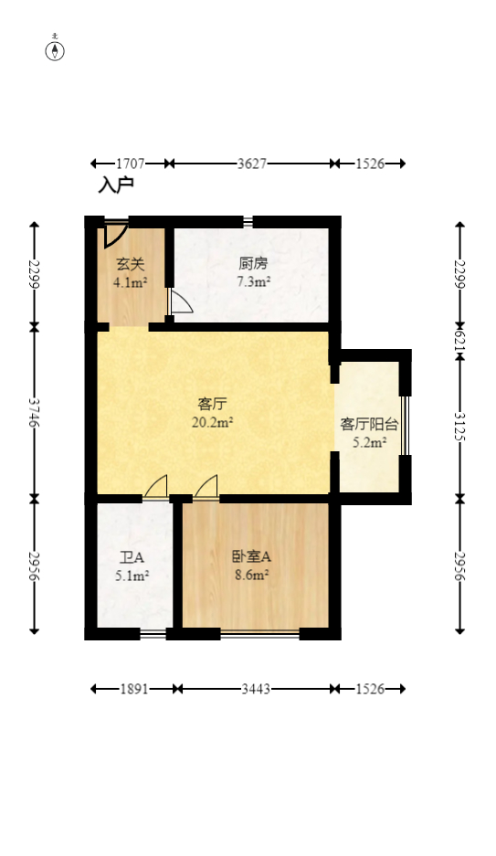 滨江一号（丰泰花园）  1室1厅1卫   60.00万室内图1