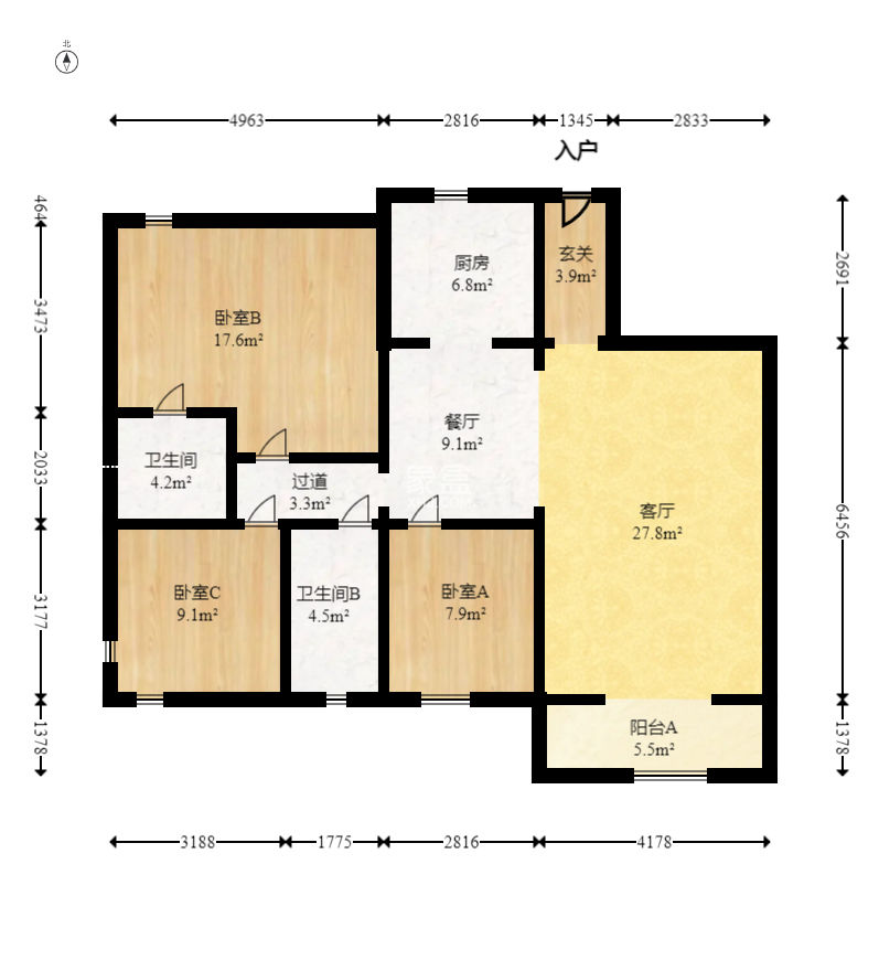鸿信大厦  3室2厅2卫   176.00万