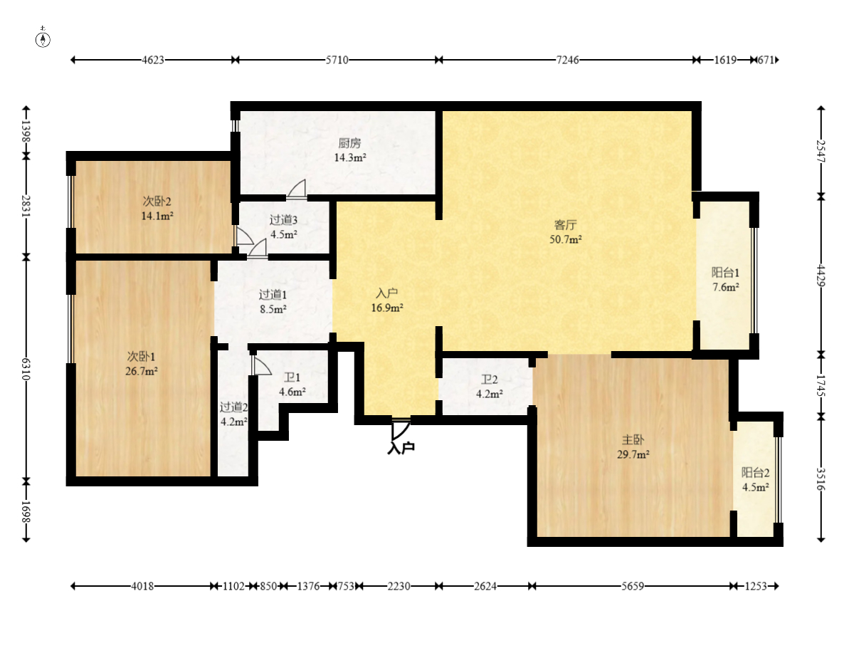 北辰定江洋 3室2厅2卫 318.0万 北辰定江洋 3室2厅2卫 318.0万户型图