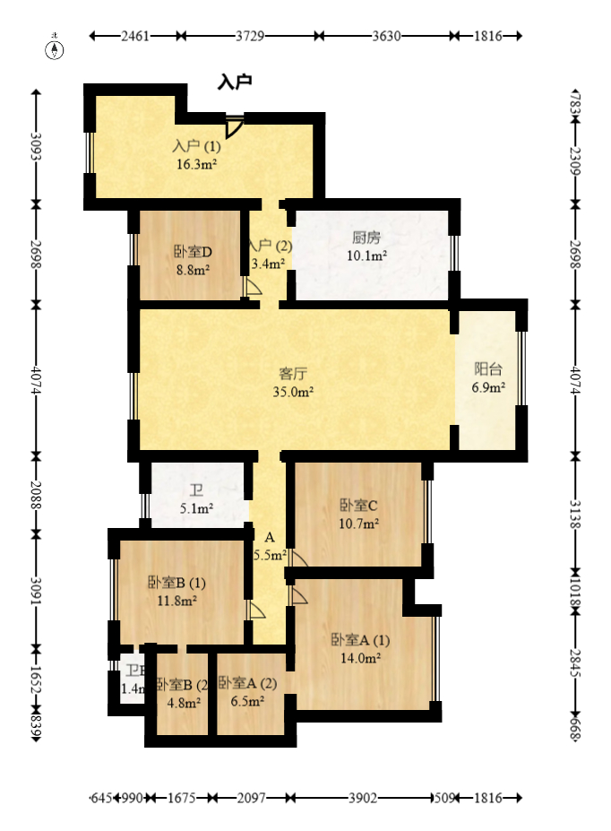 达美D6区 4室2厅2卫 160.0万 达美D6区 4室2厅2卫 160.0万户型图
