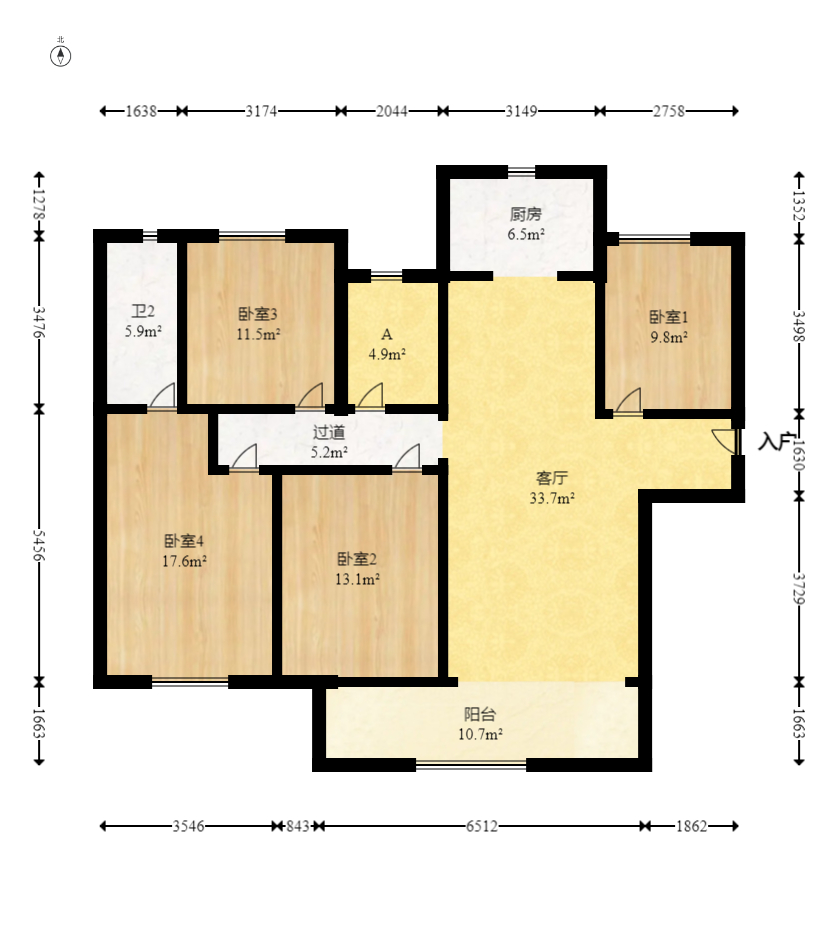 龙湖璟宸原著（龙湖紫宸）  4室2厅2卫    108.0万室内图1