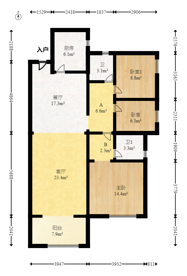 荣盛花语城  3室2厅2卫   89.80万室内图1