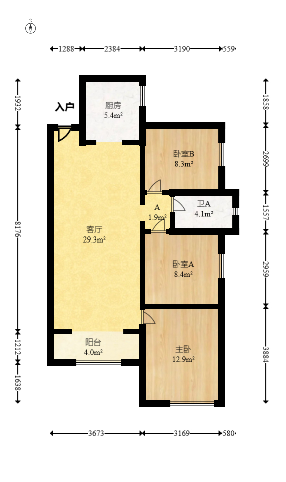 胜家雅苑  3室2厅1卫   132.00万室内图1
