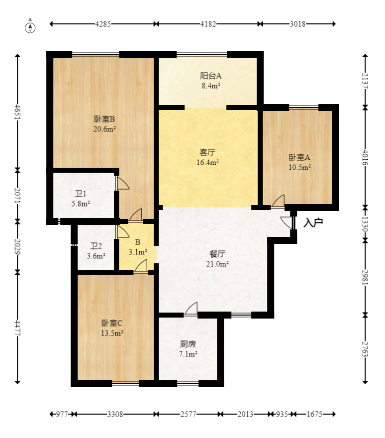优山美地  3室2厅2卫   113.00万室内图1