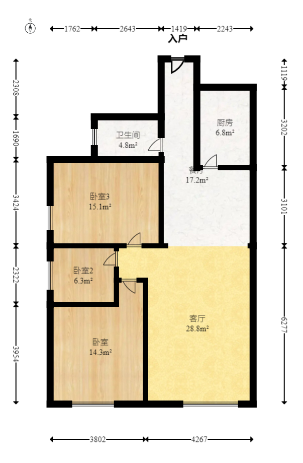 三景华御  3室2厅1卫   64.80万室内图1