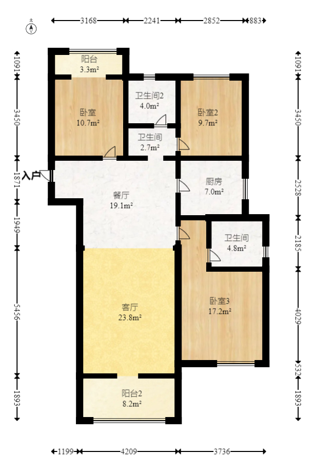 日盛湖湘花苑  3室2厅2卫   94.80万室内图1