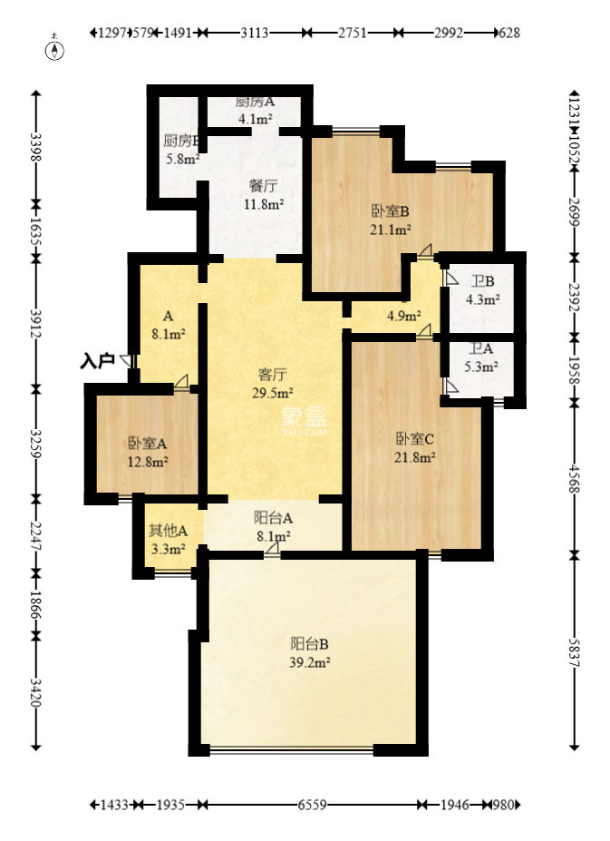 五矿万境蓝山  5室4厅3卫   398.00万