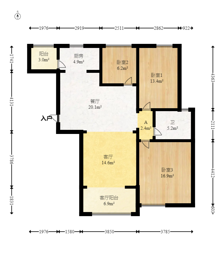 兴汝金城 3室2厅1卫 95.0万 兴汝金城 3室2厅1卫 95.0万户型图