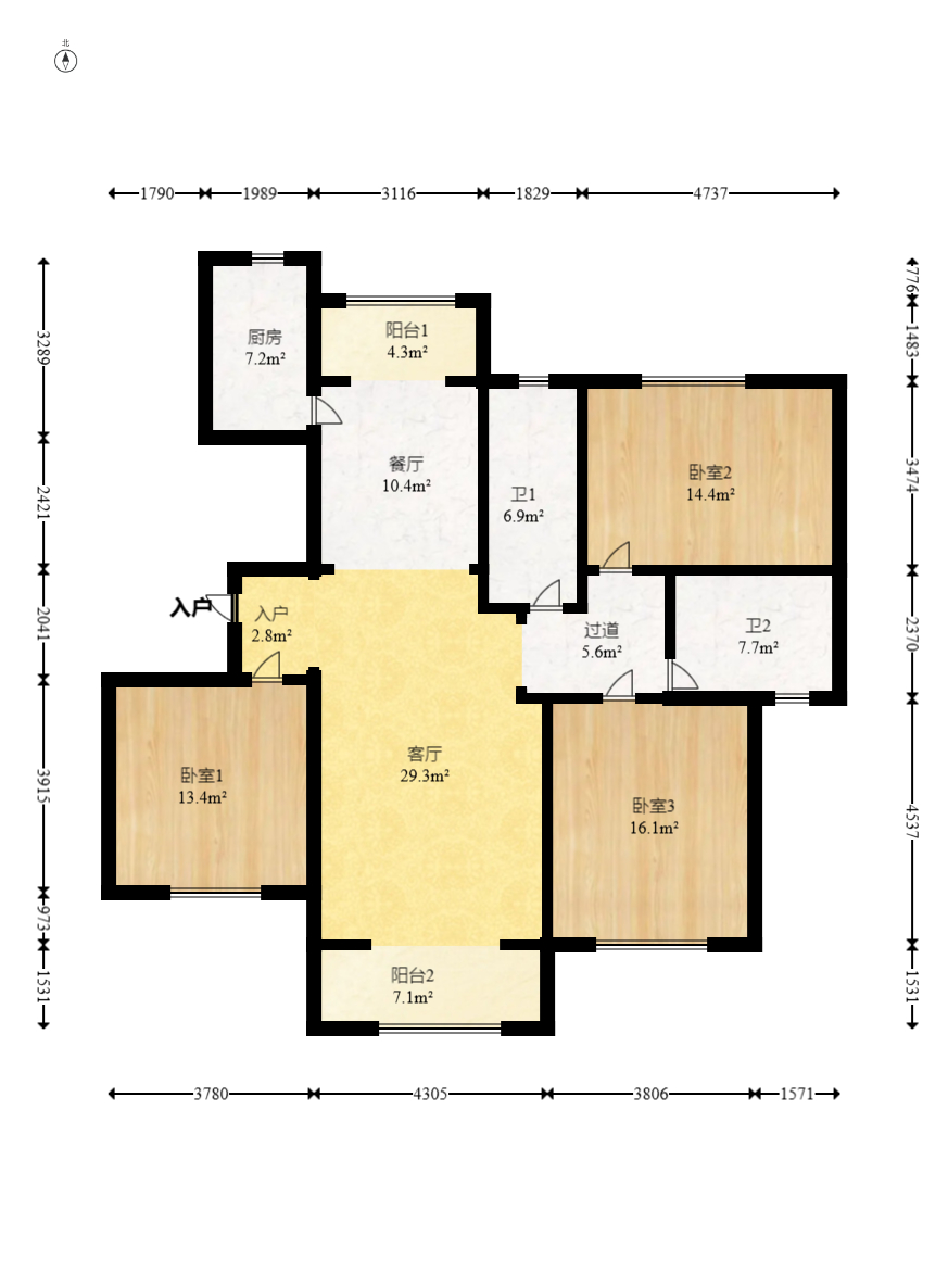 西子花苑  3室2厅2卫   126.00万室内图1