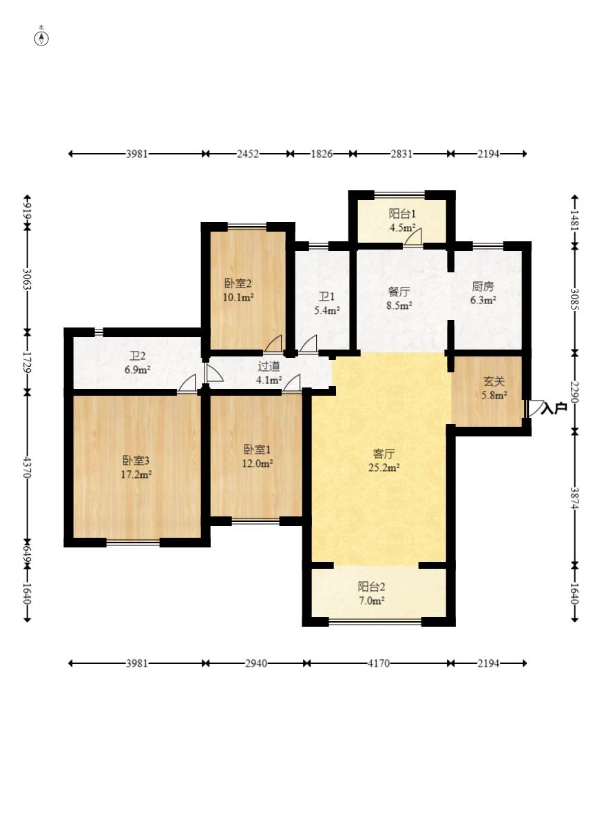 长房白沙湾 3室2厅2卫 138.0万 长房白沙湾 3室2厅2卫 138.0万户型图