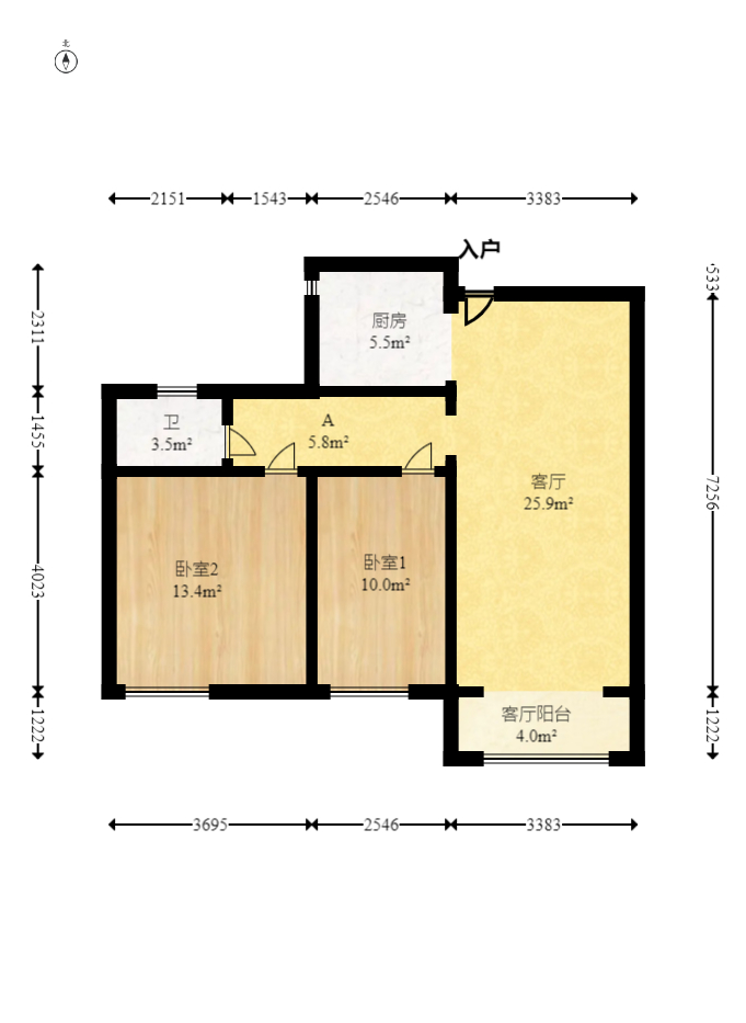 中建信和城  2室1厅1卫   122.00万室内图1