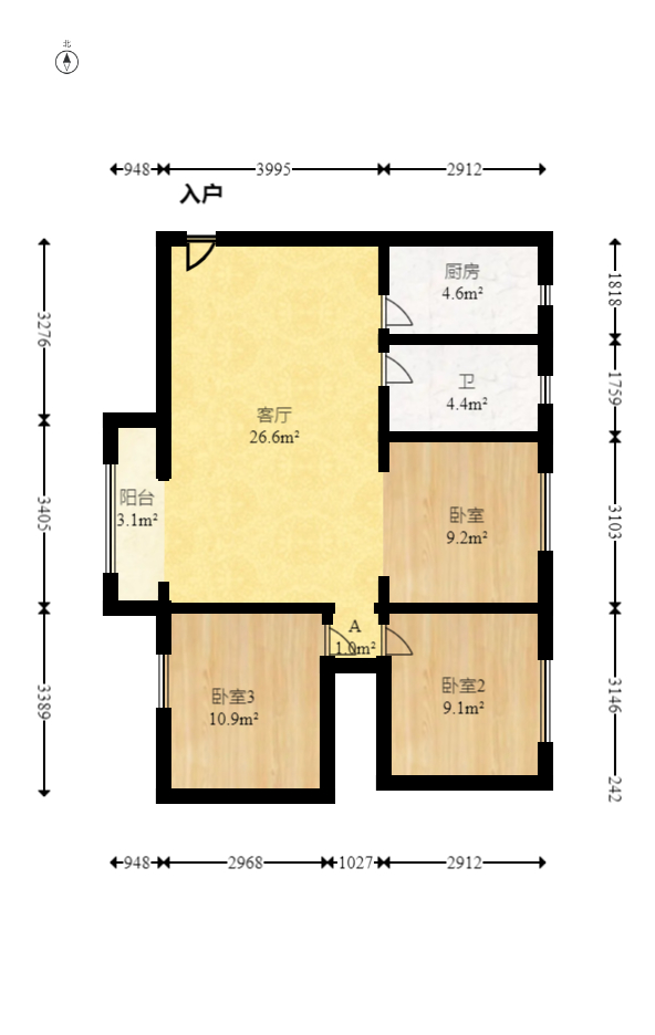 北京御园一二期（国泰嘉园）  3室2厅1卫   120.00万室内图1