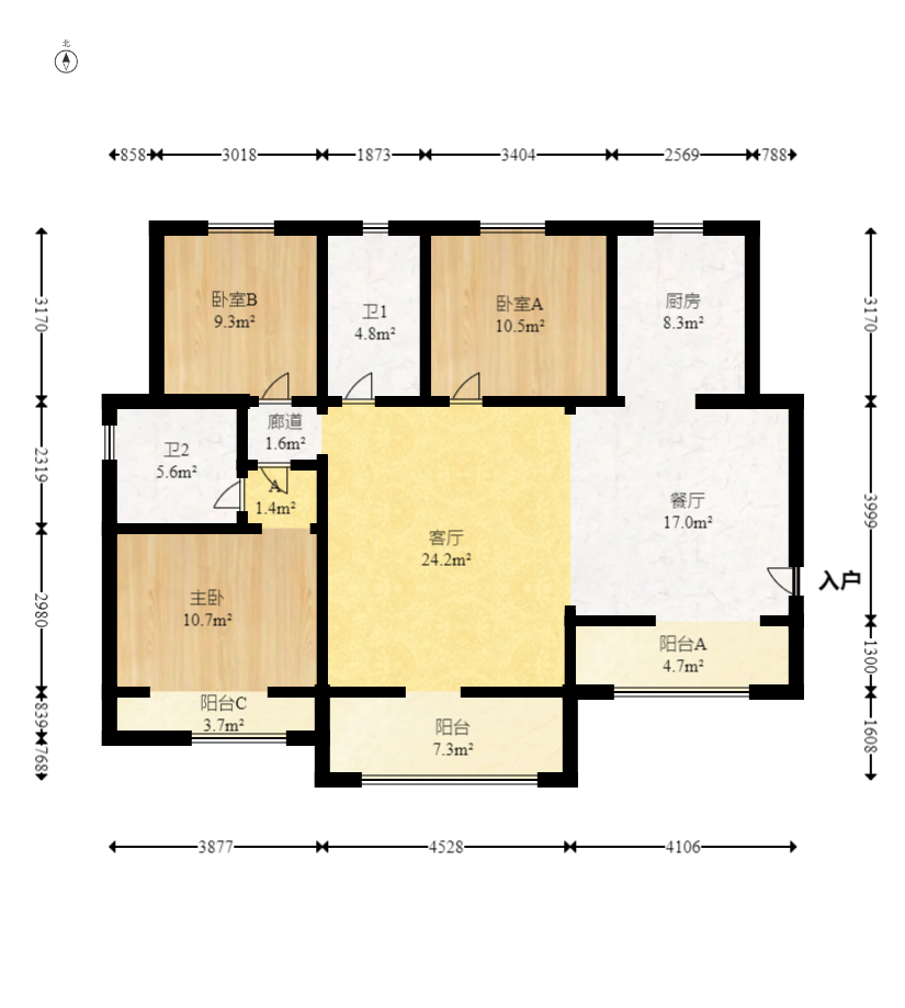 江山帝景雅典  3室2厅1卫   119.70万室内图1