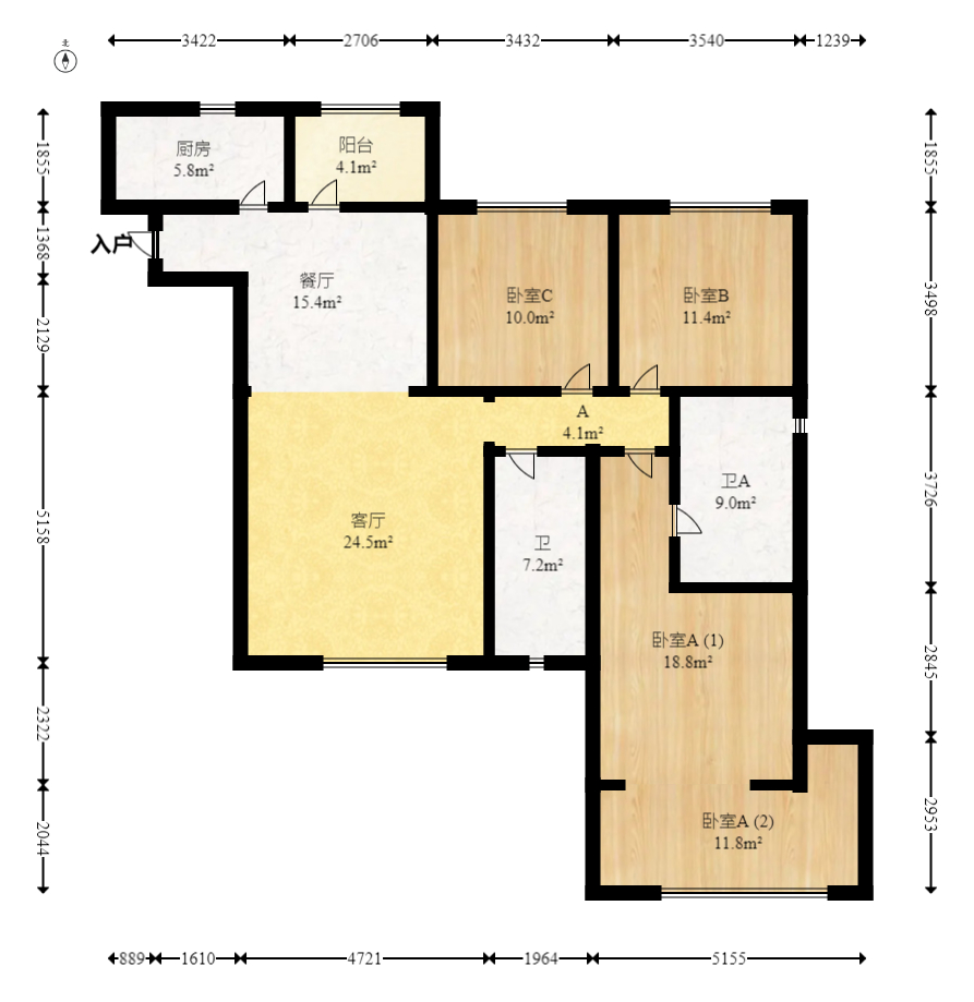 高鑫麓城  3室2厅1卫    168.0万室内图1