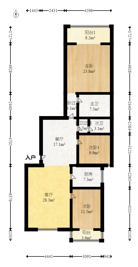 粤泰滨江花园  2室2厅1卫    180.0万室内图1