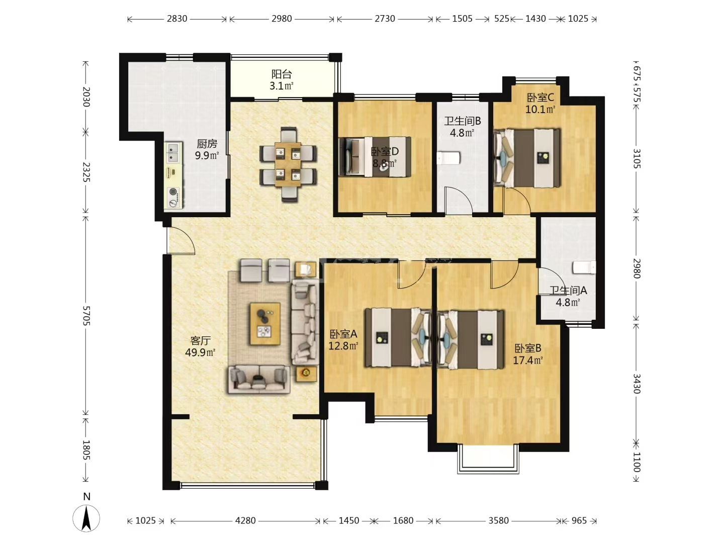 磐龙生态社区 4室2厅2卫 48.0万 磐龙生态社区 4室2厅2卫 48.0万室内图