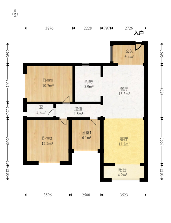 鸿基橄榄君庭  3室2厅1卫   105.00万室内图1