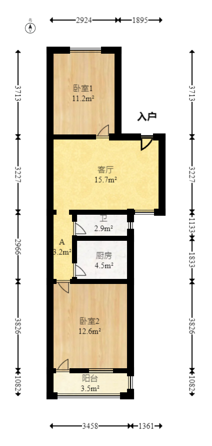 火星一片  2室1厅1卫   42.80万室内图1