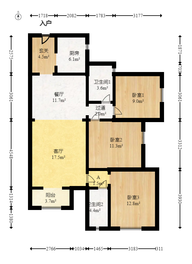 万科滨河道  3室2厅2卫   142.80万室内图1