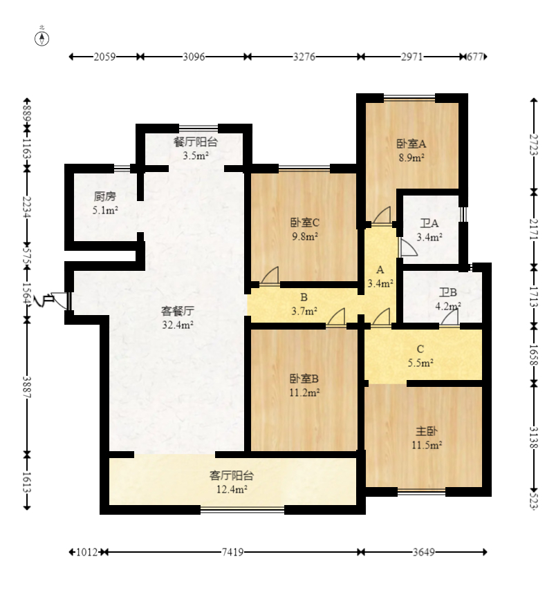 滨江府1913  4室2厅2卫   276.00万室内图1