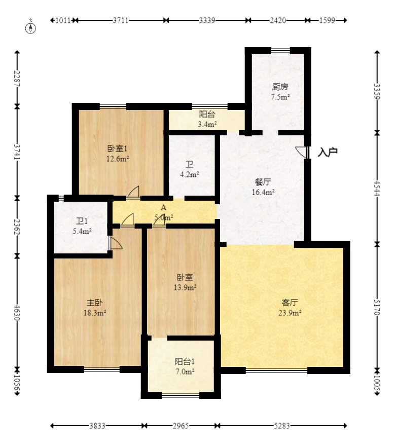 世景华庭  3室2厅2卫   127.00万室内图1