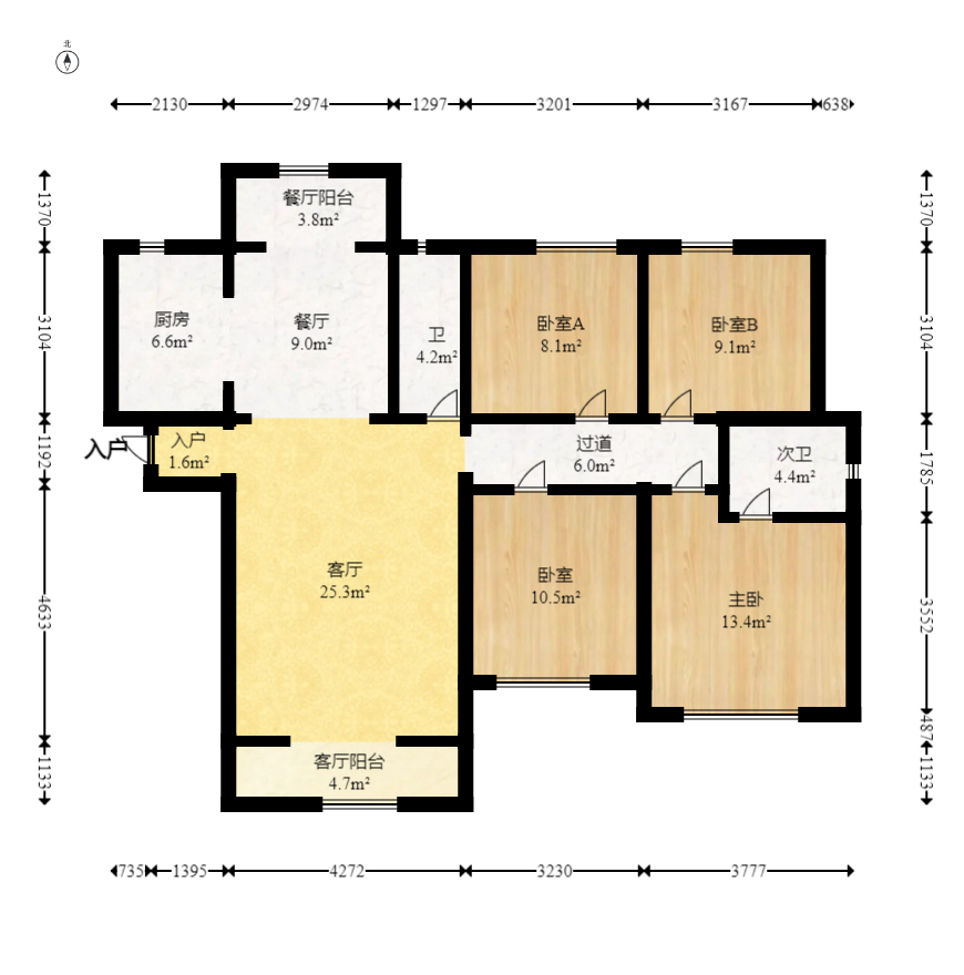 楚天世纪城西苑 3室2厅2卫 95.0万 楚天世纪城西苑 3室2厅2卫 95.0万户型图