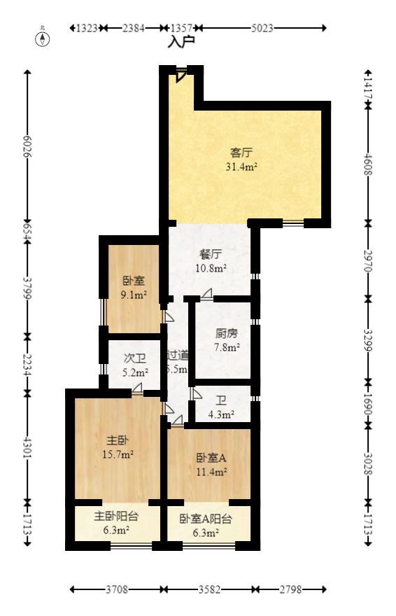 明城公寓  3室2厅1卫   82.00万室内图1