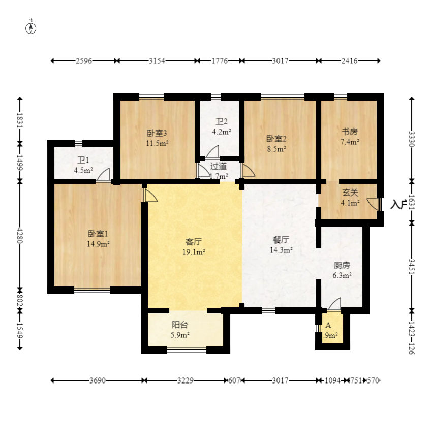 时代倾城三期  4室2厅2卫   130.00万室内图1