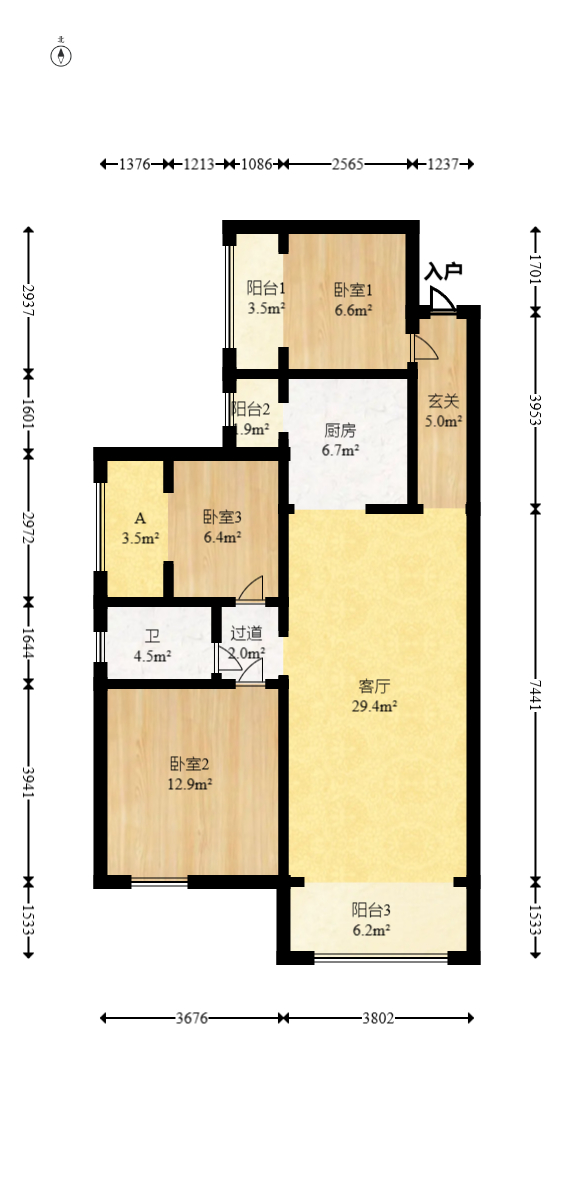 润和滨江府  3室2厅1卫   94.00万室内图1