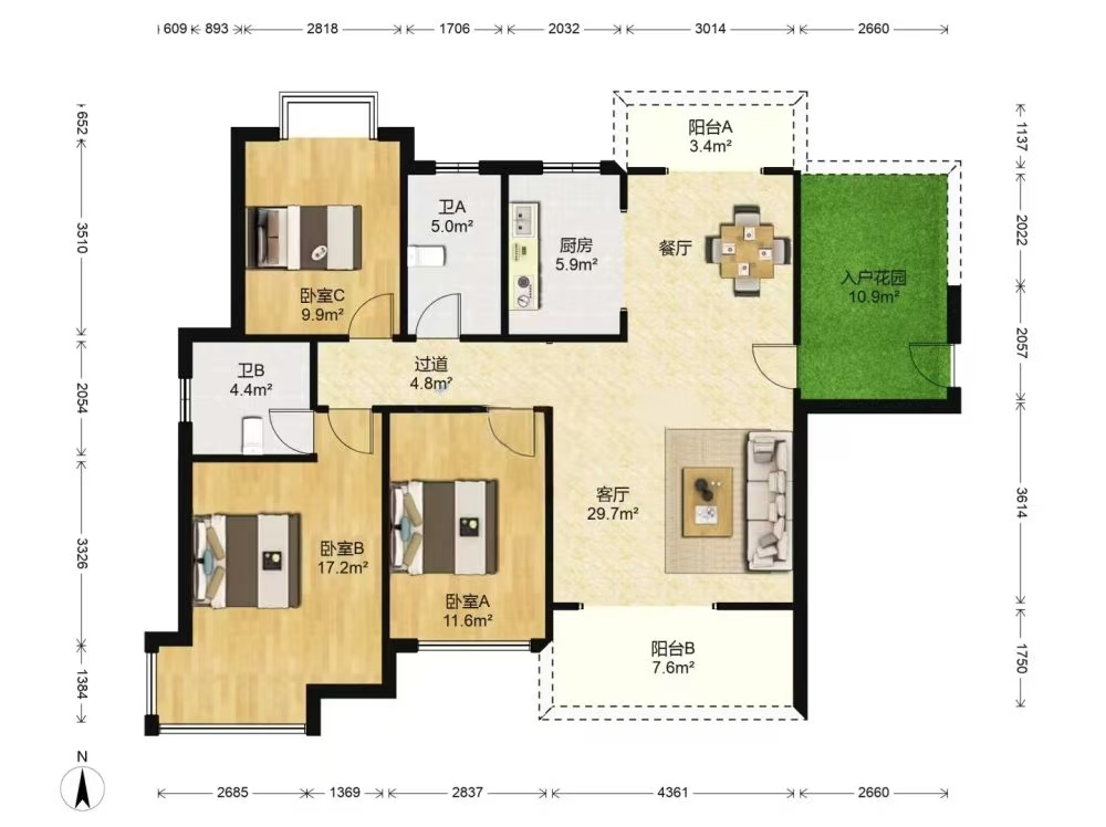 时代新城(翰林府) 3室2厅2卫 58.0万 时代新城(翰林府) 3室2厅2卫 58.0万室内图