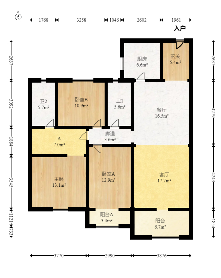 中海国际三期  3室2厅2卫    88.0万室内图1
