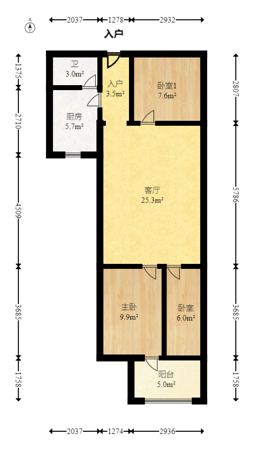朝阳银座  3室1厅1卫   80.00万室内图1