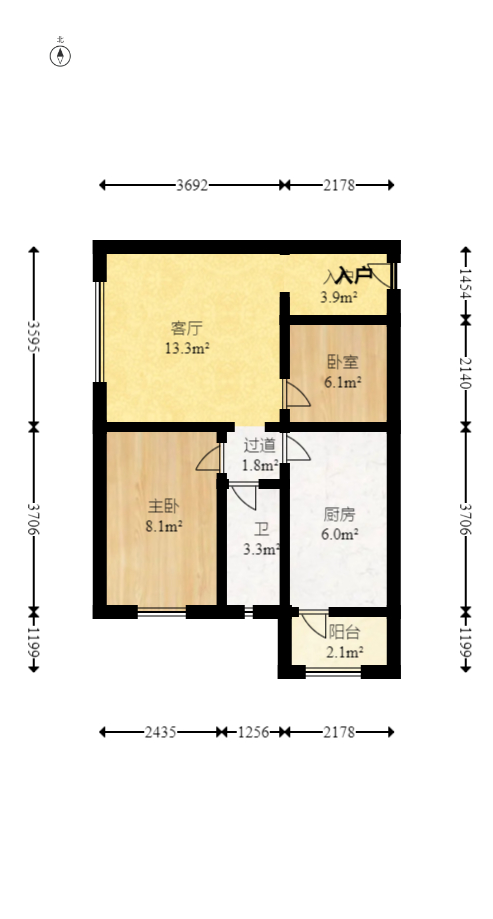 中天广场  2室1厅1卫   66.00万室内图1